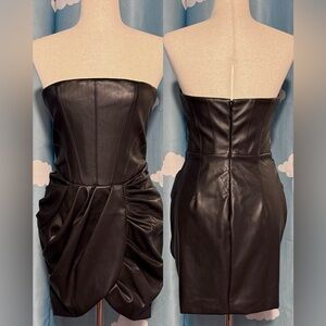 NWT Oh Polly vegan leather strapless mini dress. Draped says 6- fits like 4